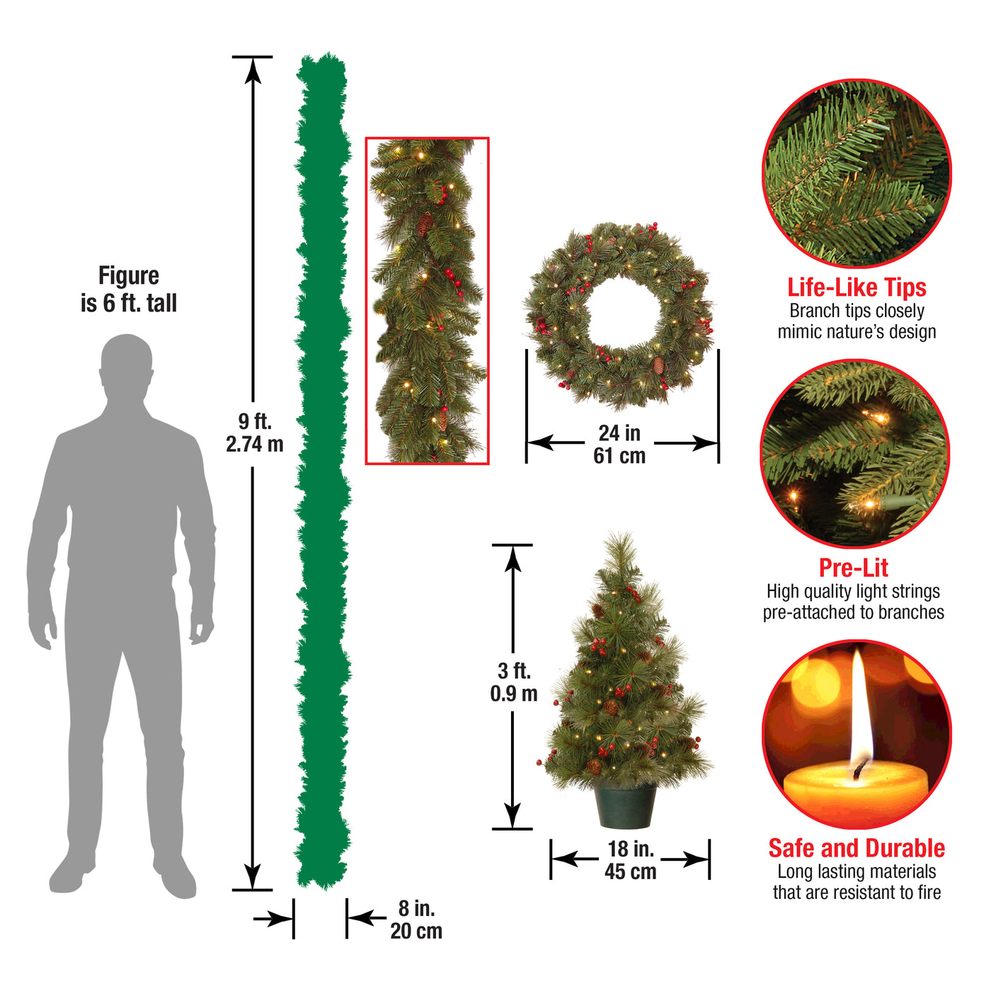 Evergreen Assortment with Battery Operated LED Lights