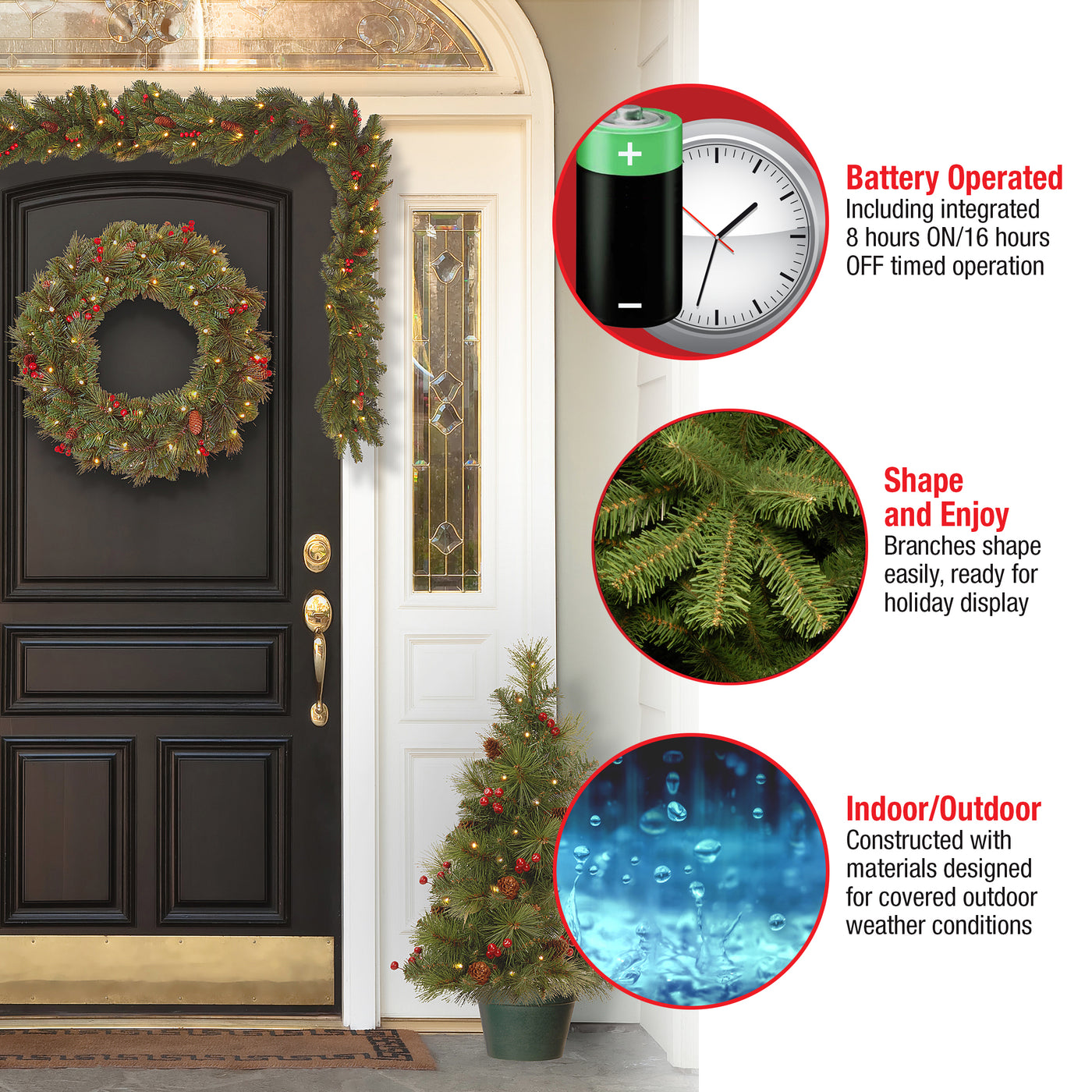 Evergreen Assortment with Battery Operated LED Lights