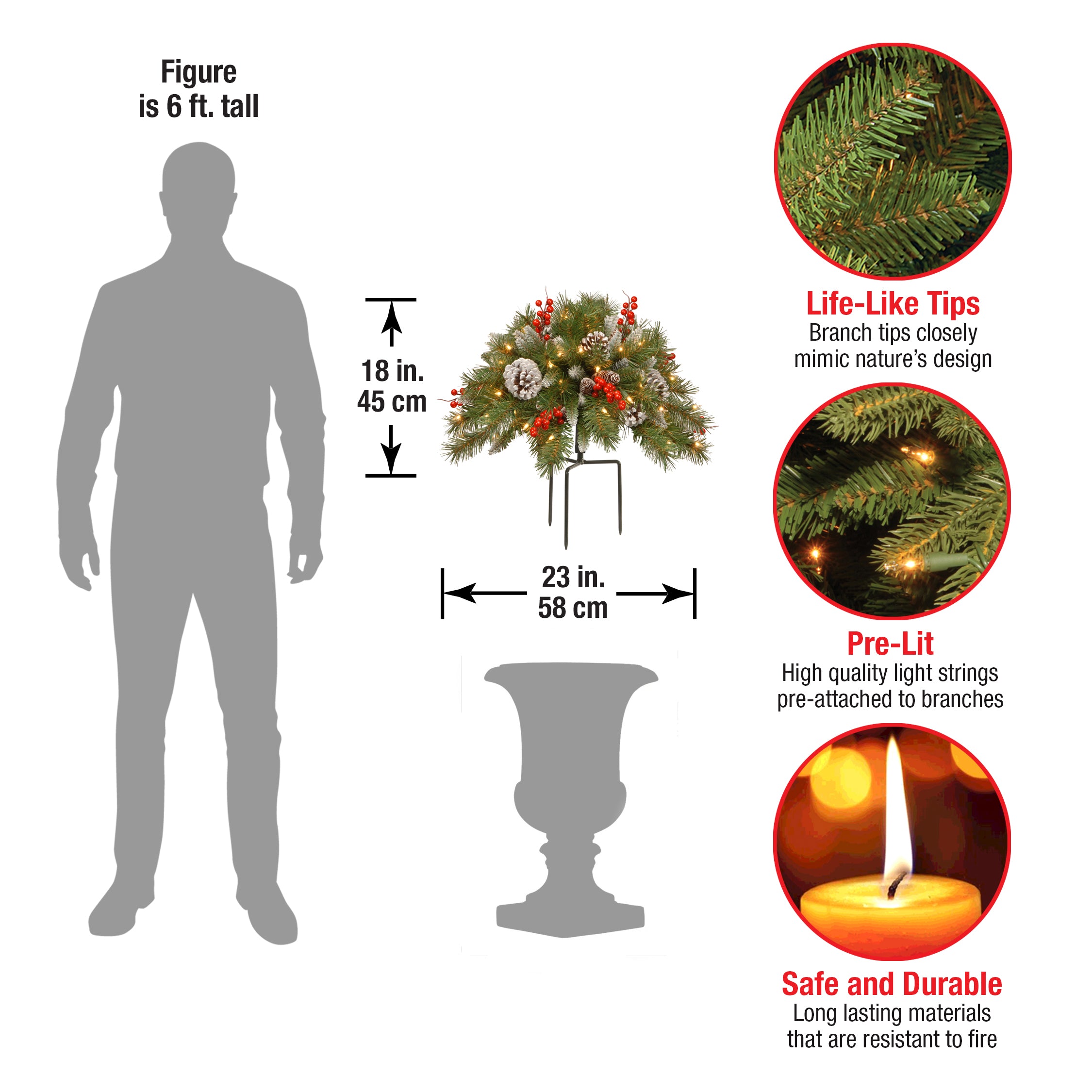 18 in. Pre-Lit Frosted Berry Urn Filler with LED Lights