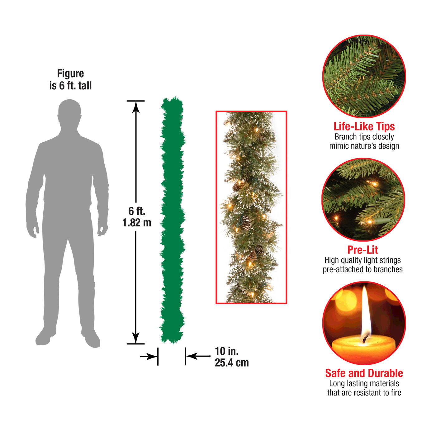 6 ft. Pre-Lit Glittery Bristle Pine Garland with LED Lights