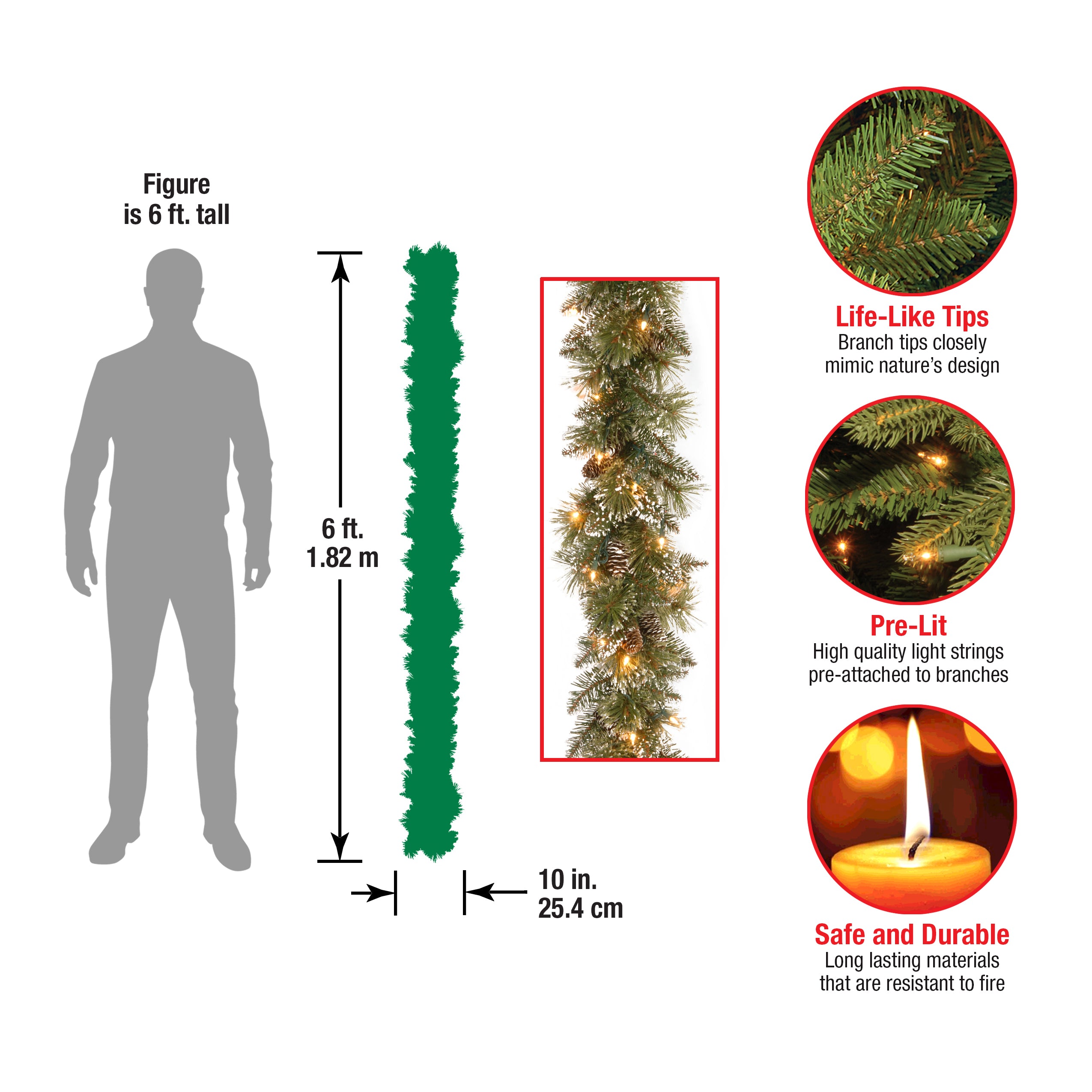 6 ft. Pre-Lit Glittery Bristle Pine Garland with LED Lights