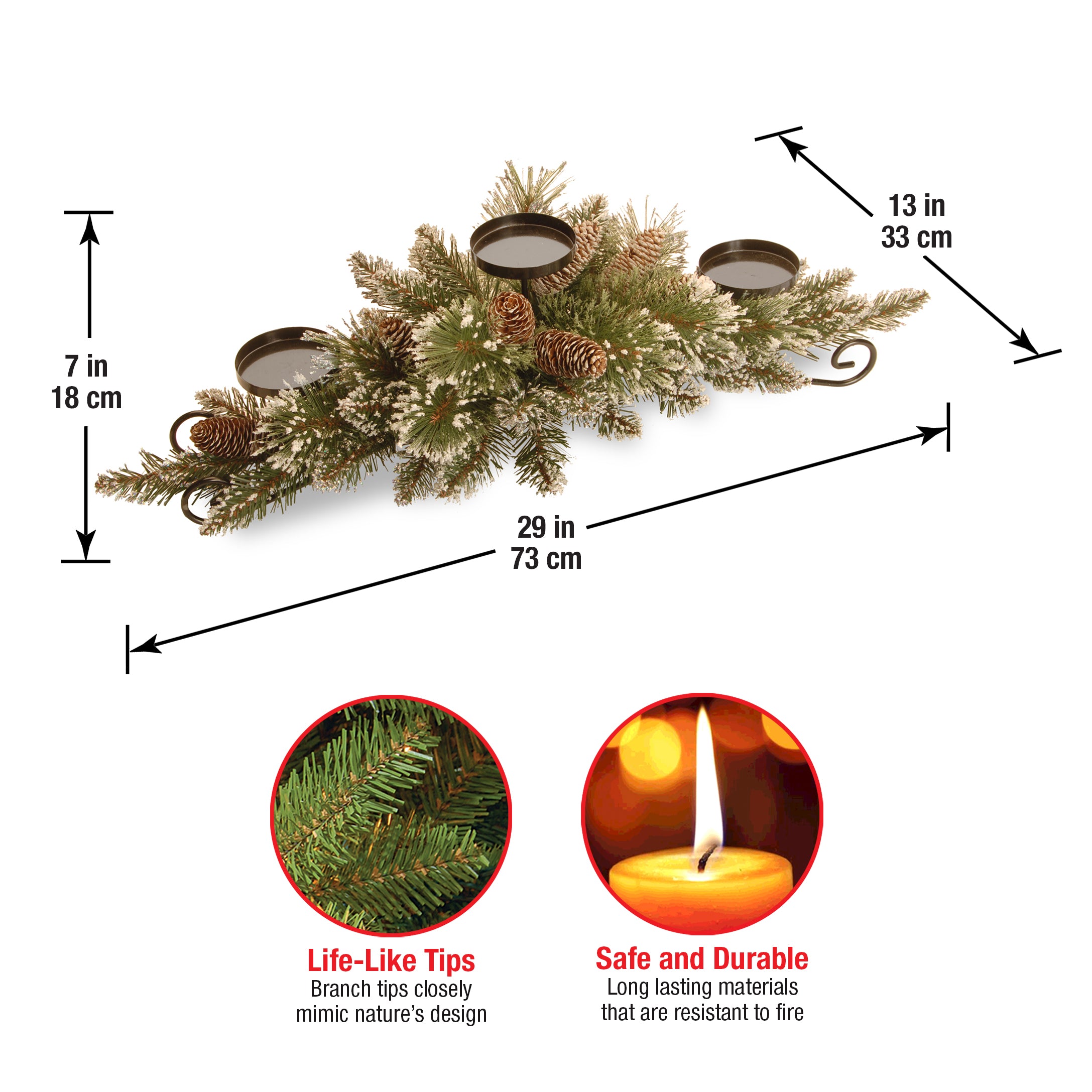 30 in. Glittery Bristle Pine Centerpiece and Candle Holder