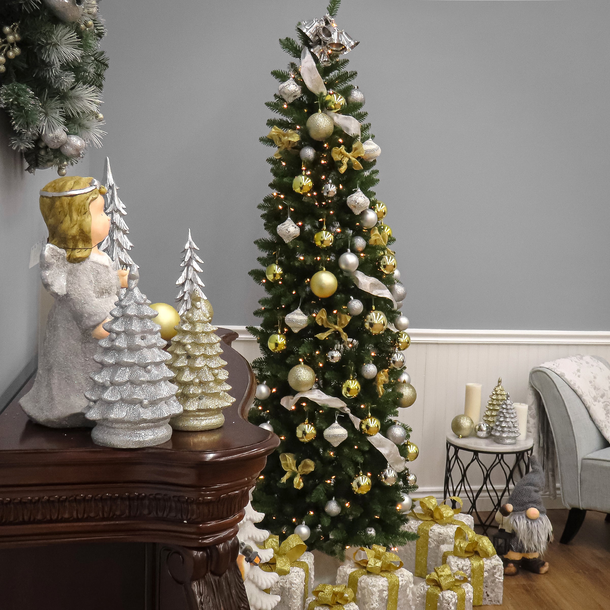 7.5 ft. Pre-Lit Kingswood Fir Slim Tree with PowerConnect Dual Color LED Lights