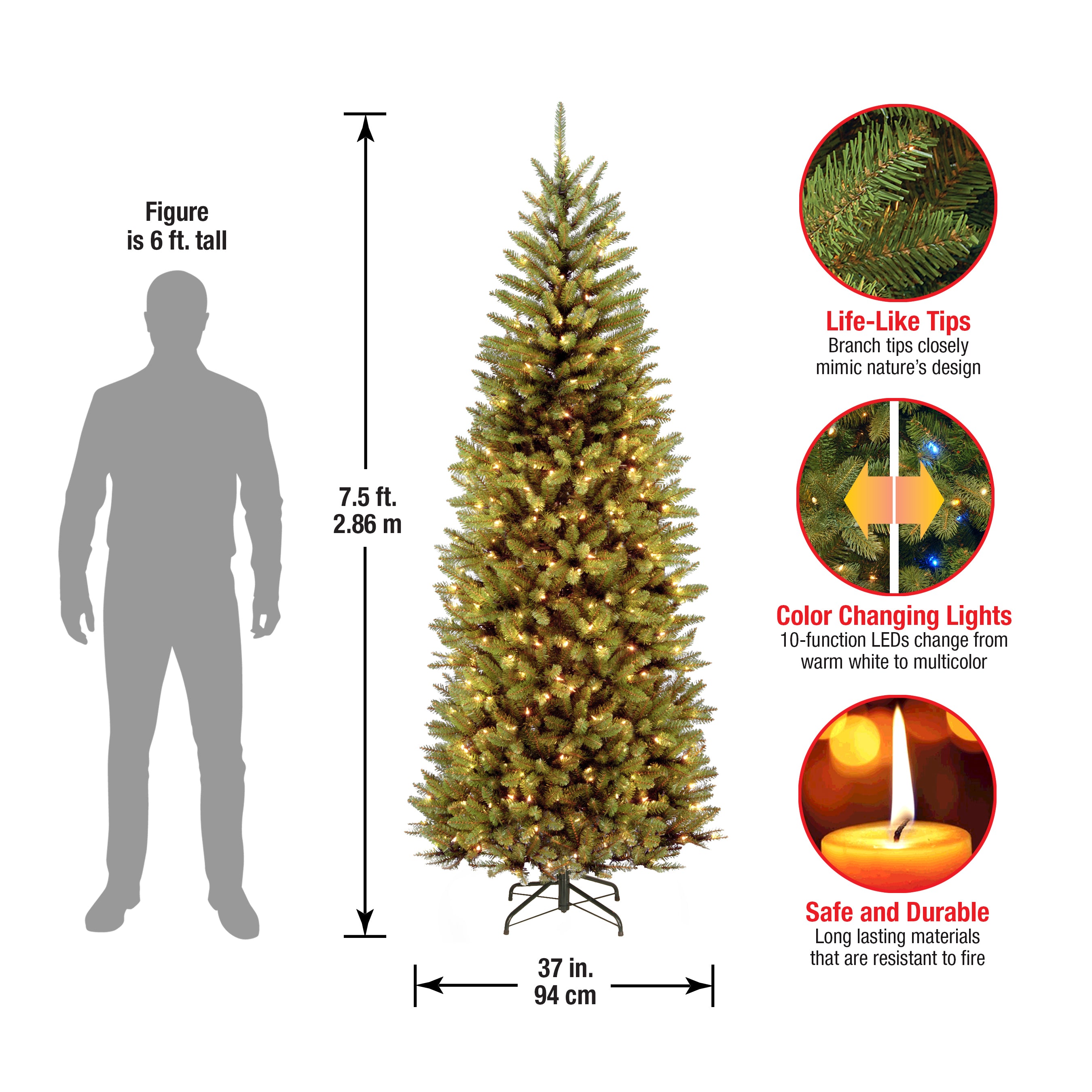 7.5 ft. Pre-Lit Kingswood Fir Slim Tree with PowerConnect Dual Color LED Lights