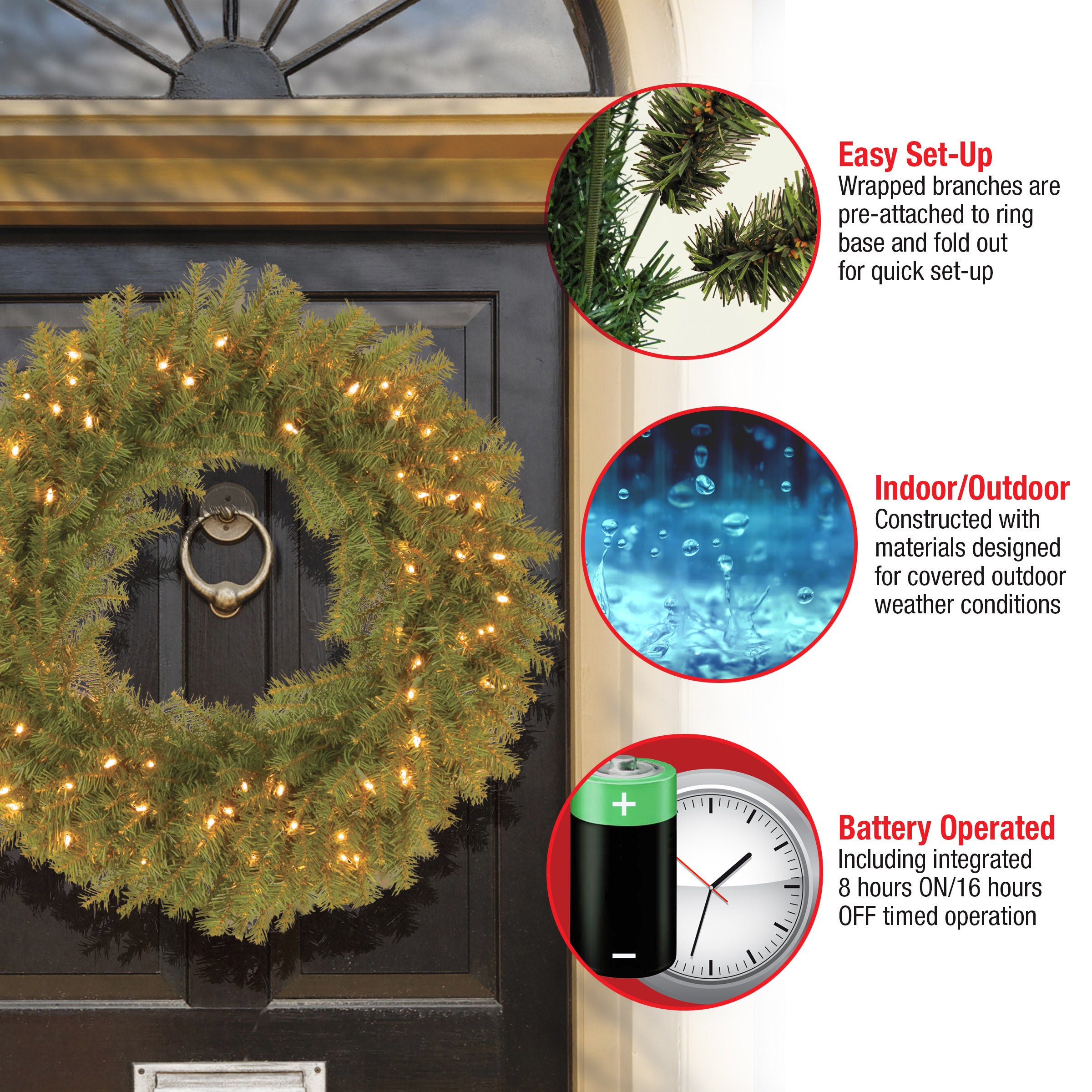 30 in. Pre-Lit Norwood Fir Wreath with LED Lights