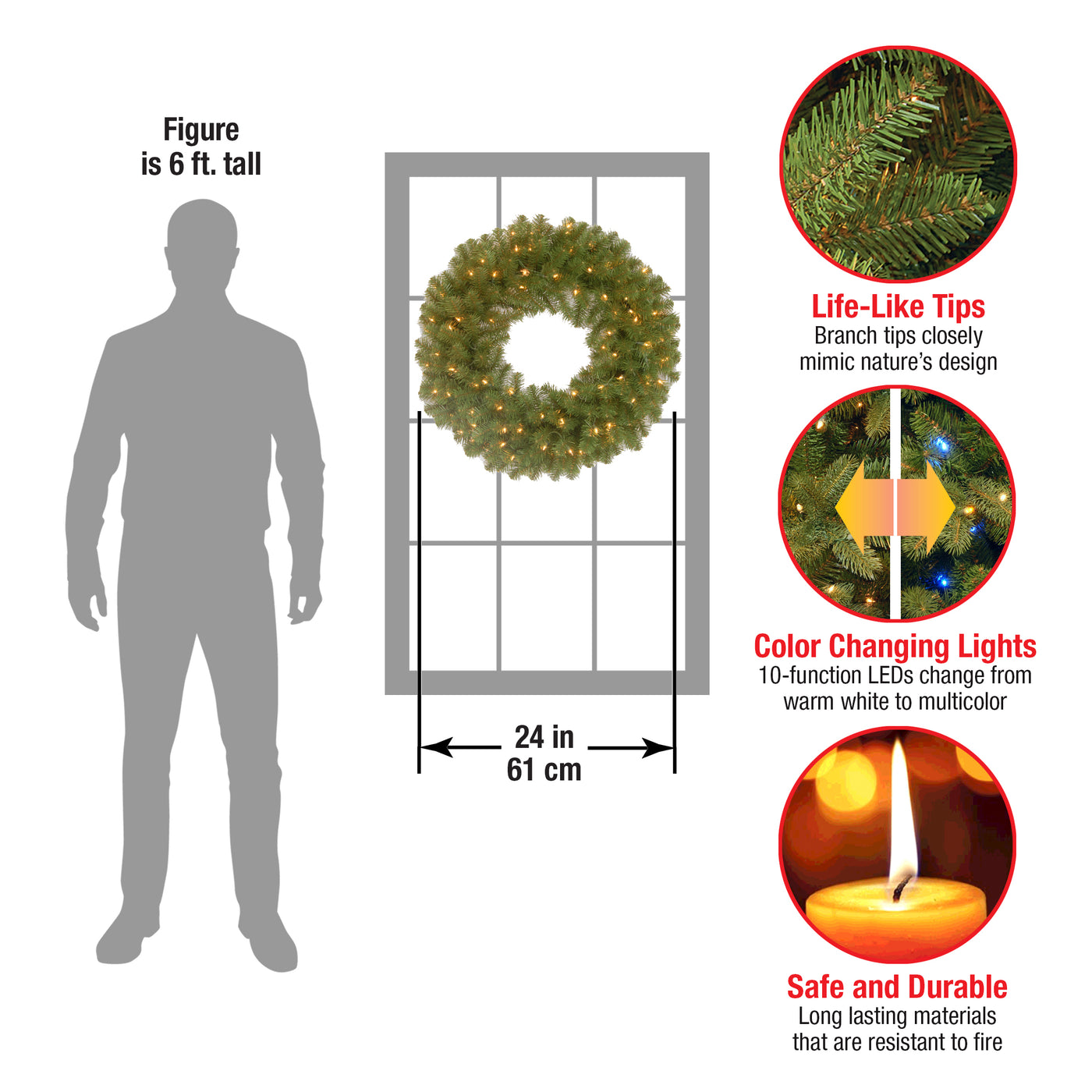 24 in. Pre-Lit North Valley Spruce Wreath with Dual Color LED Lights