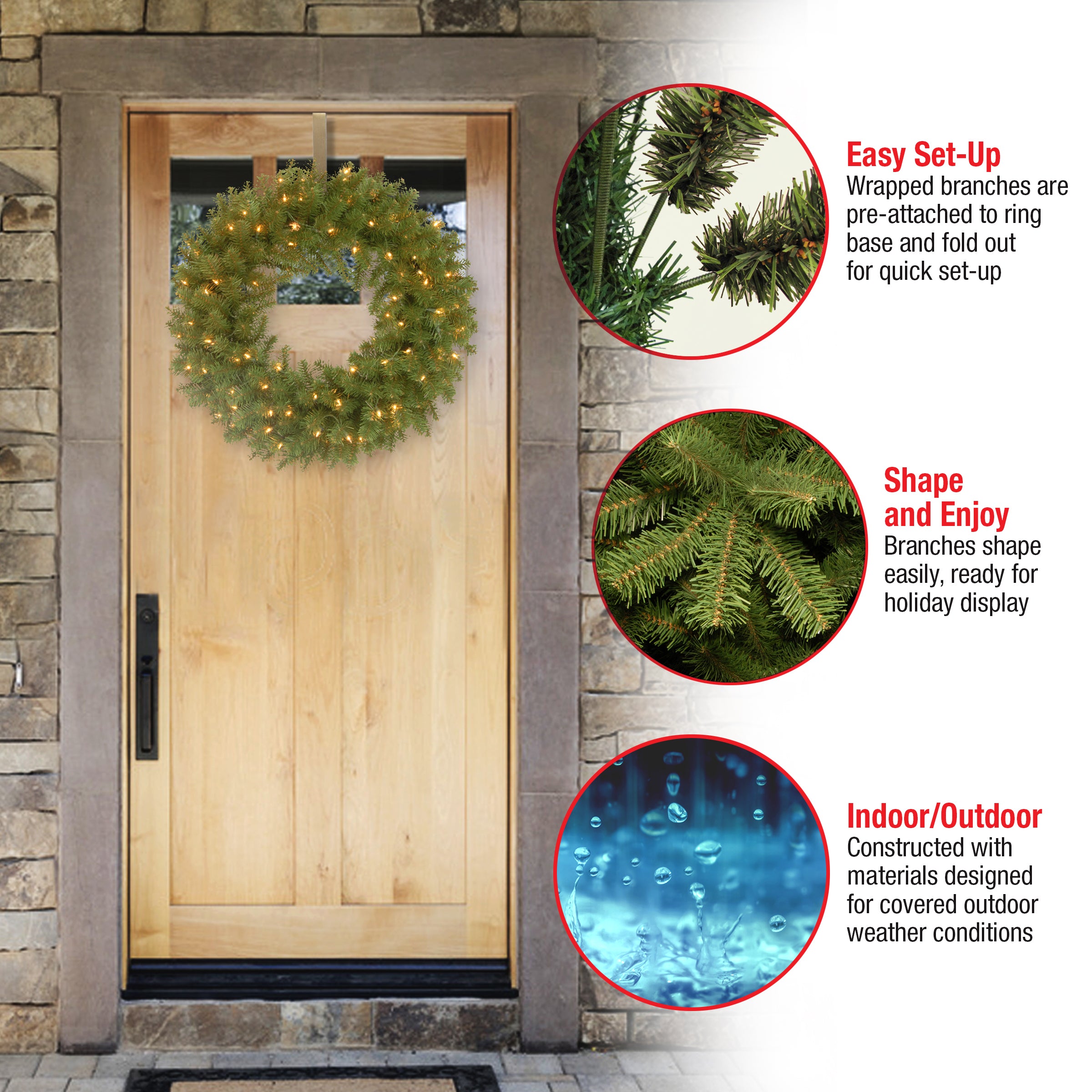 24 in. Pre-Lit North Valley Spruce Wreath with Dual Color LED Lights