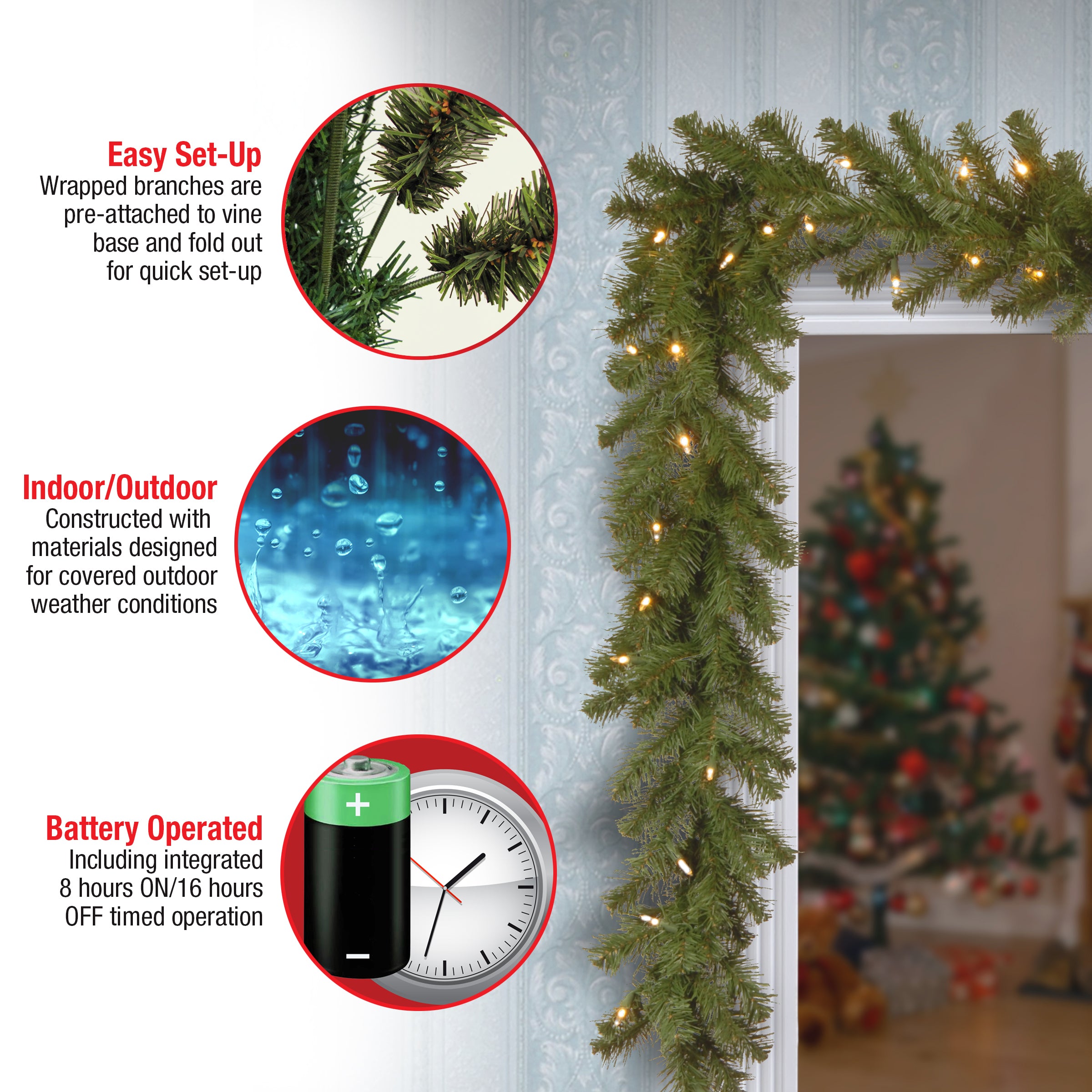 9 ft. Pre-Lit North Valley Spruce Garland with Dual Color LED Lights