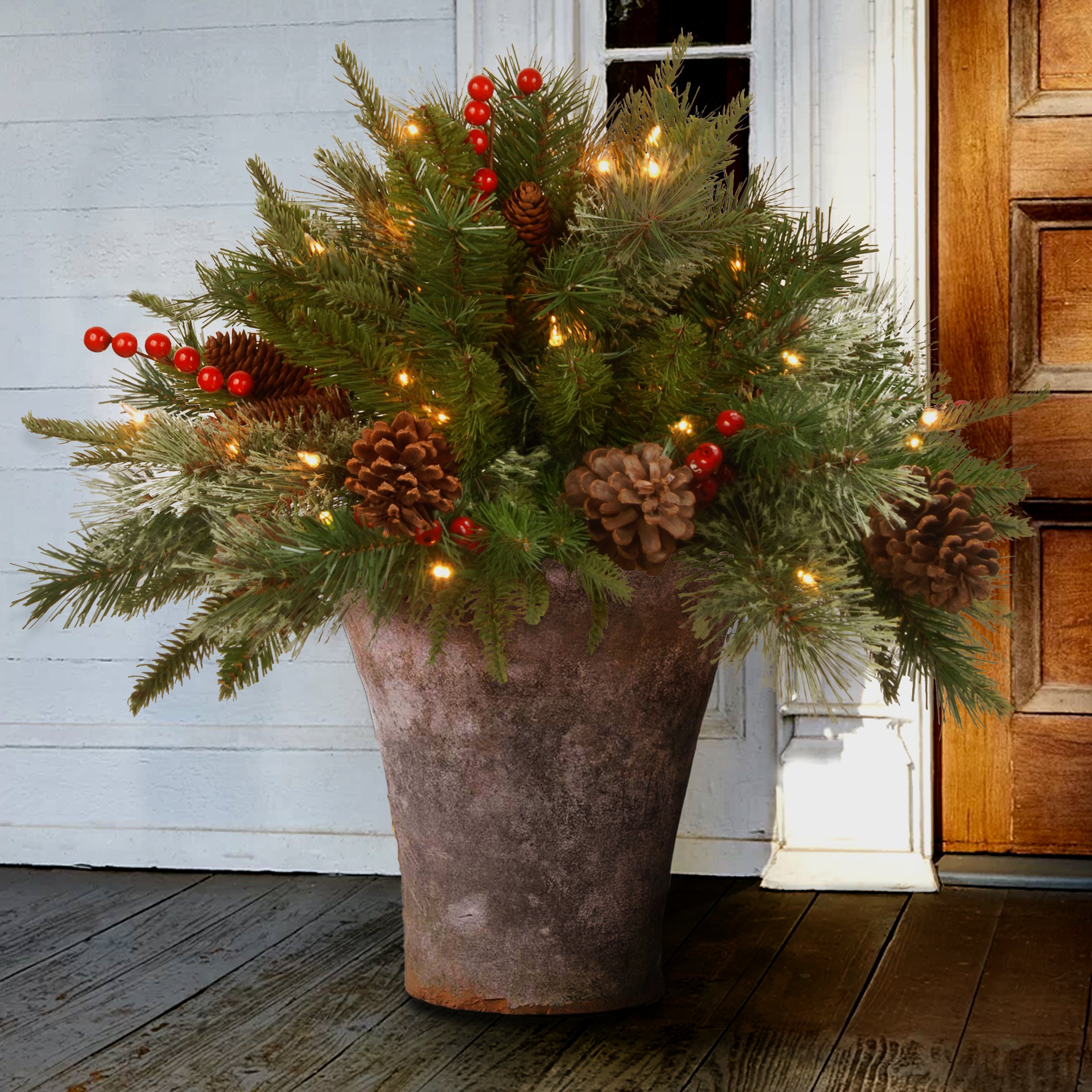 18 in. Colonial Fir Urn Filler with LED Lights