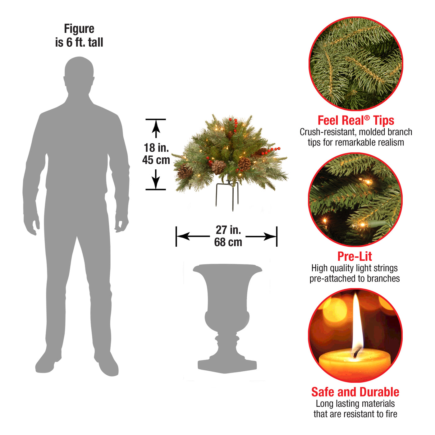 18 in. Colonial Fir Urn Filler with LED Lights