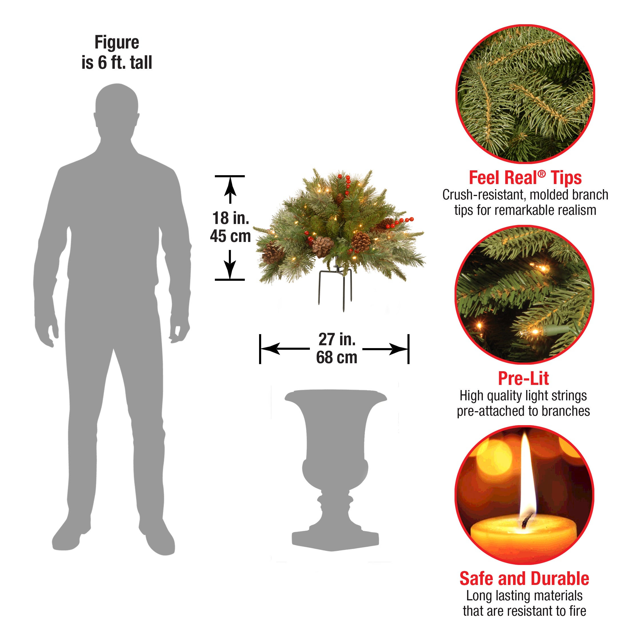 18 in. Colonial Fir Urn Filler with LED Lights