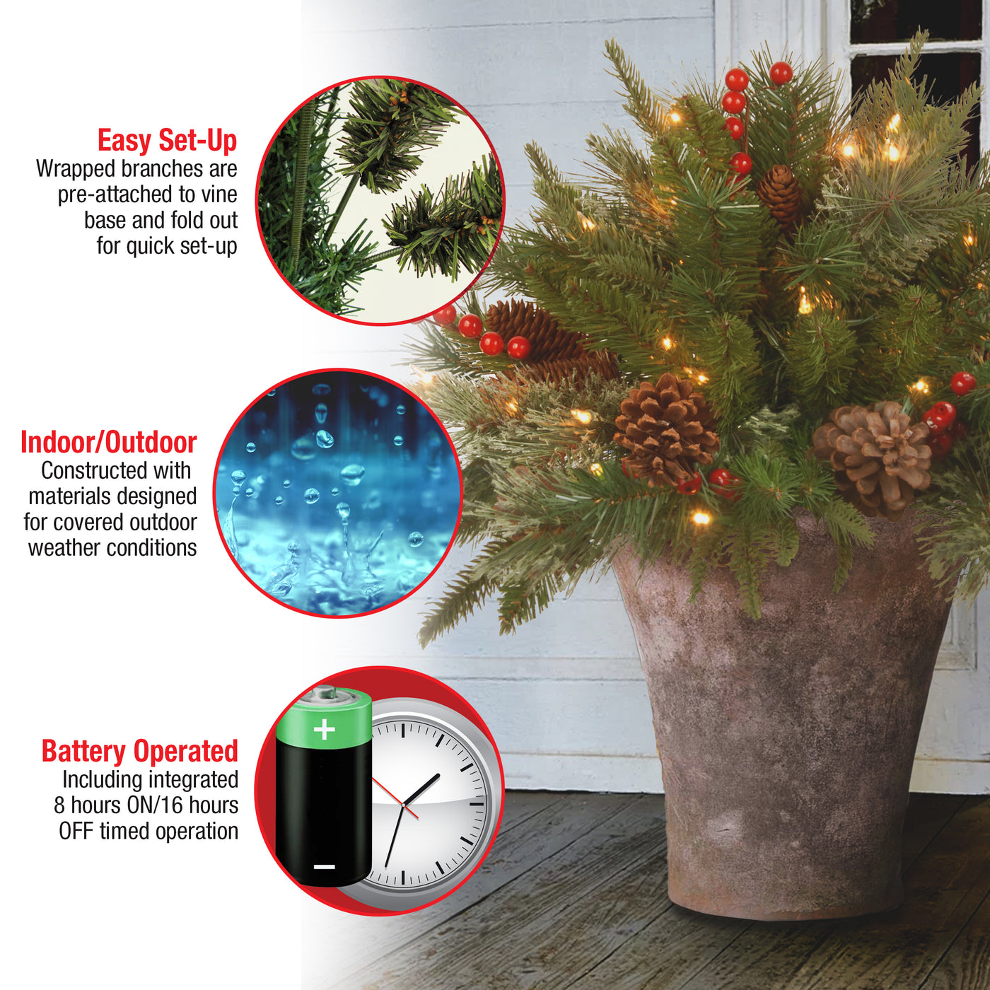 18 in. Colonial Fir Urn Filler with LED Lights