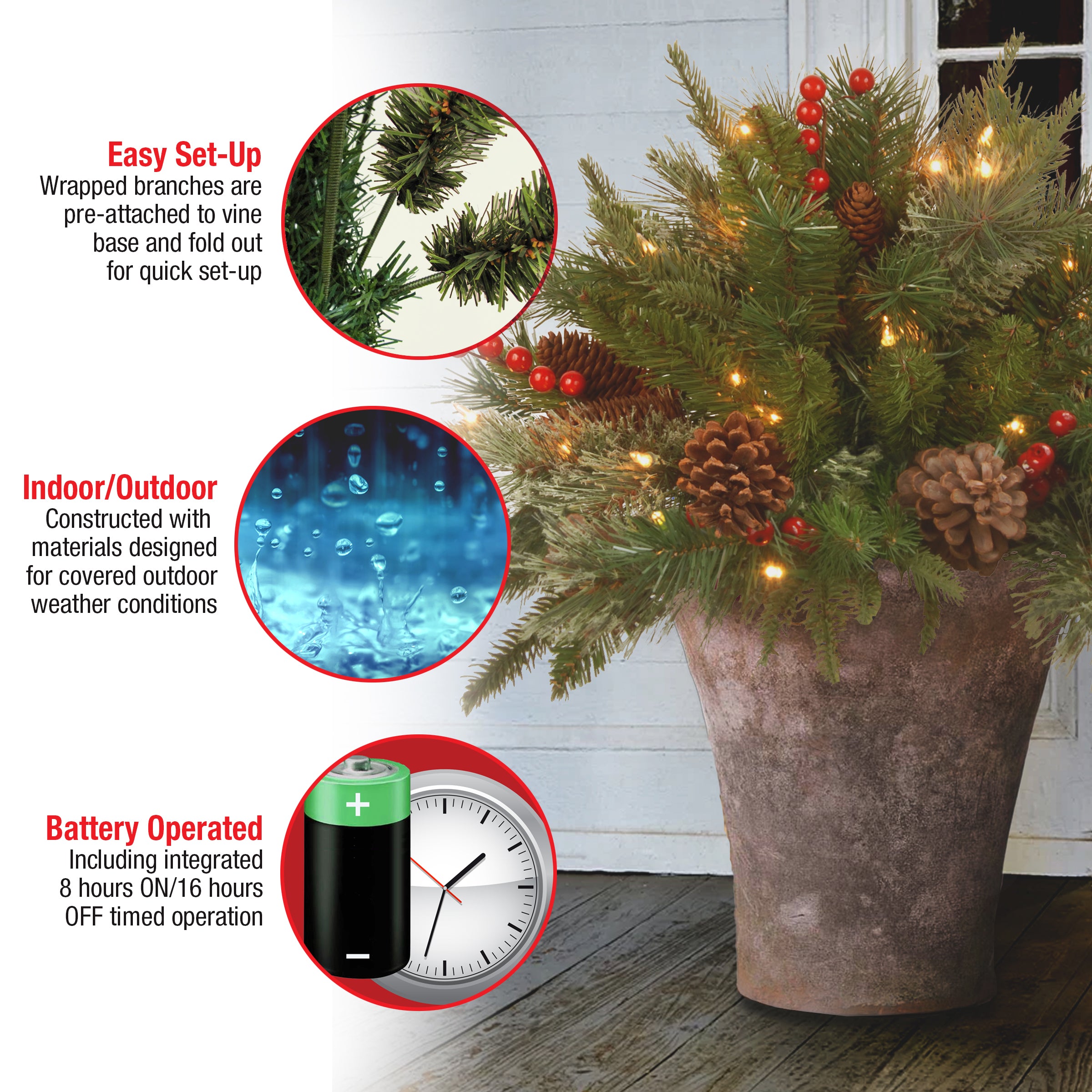 18 in. Colonial Fir Urn Filler with LED Lights