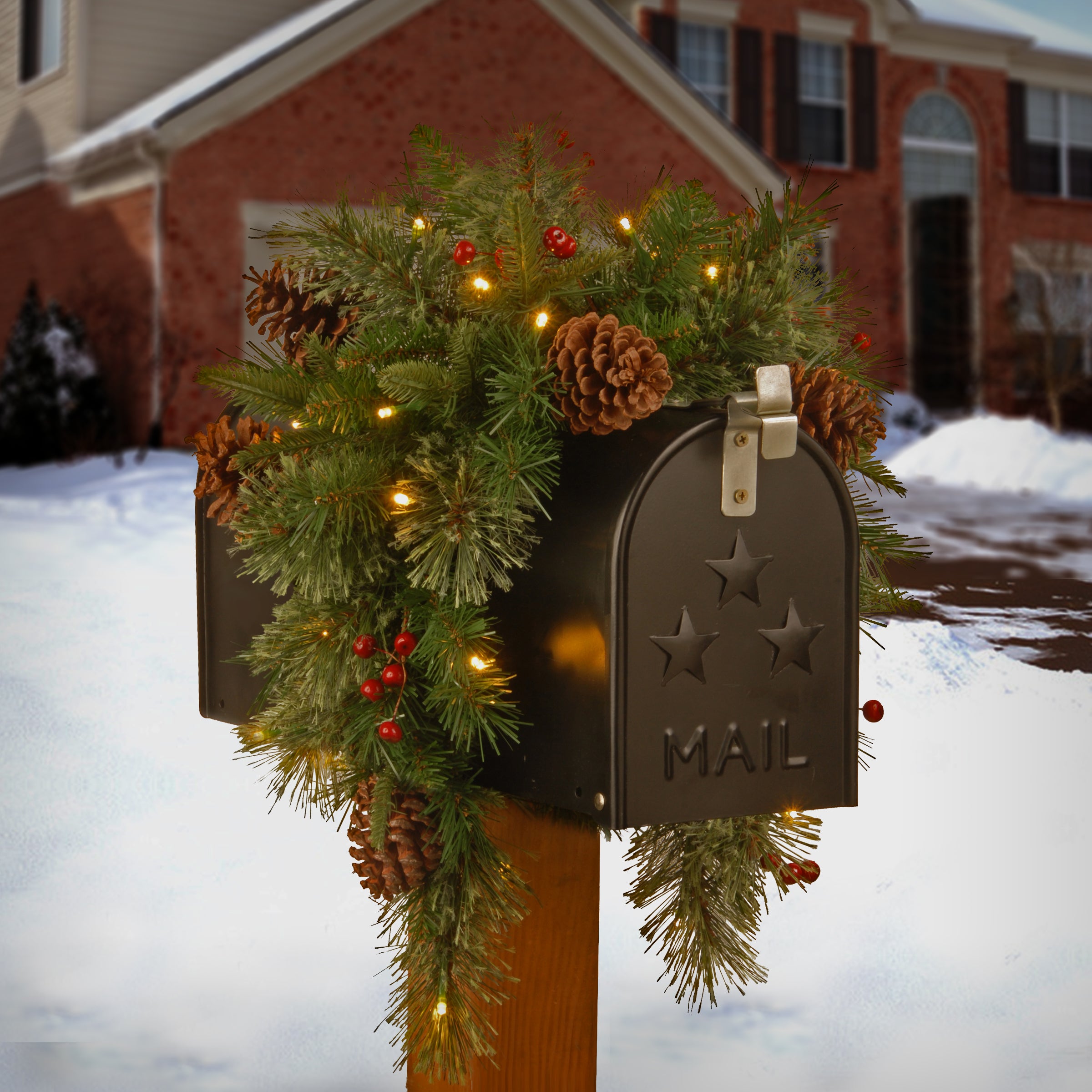 36 in. Pre-Lit Colonial Fir Mailbox Swag with LED Lights