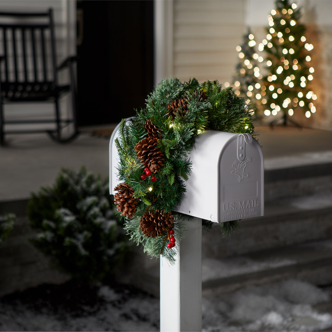 36 in. Pre-Lit Colonial Fir Mailbox Swag with LED Lights