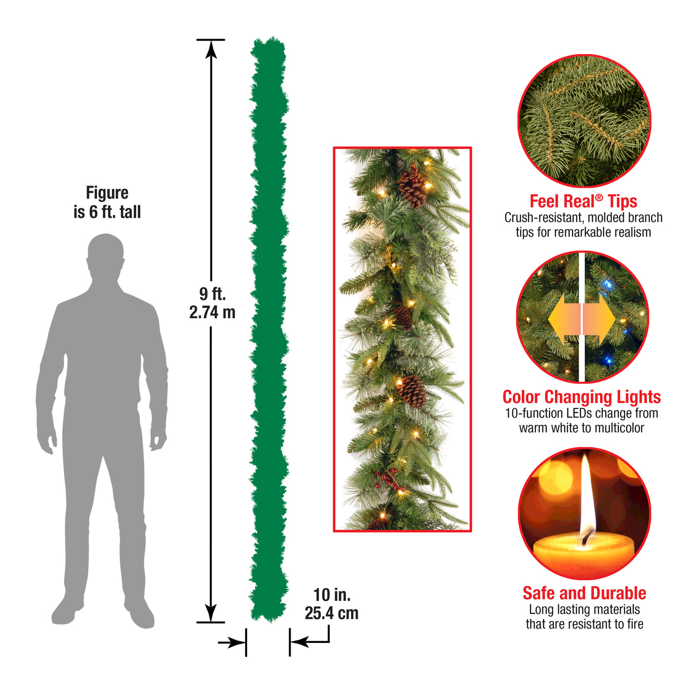 9 ft. Pre-Lit Colonial Fir Garland with Dual Color LED Lights