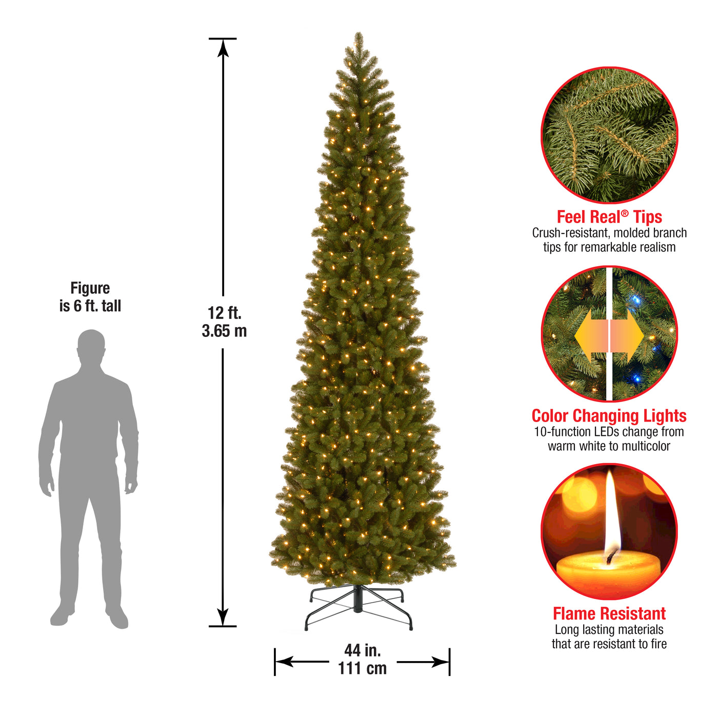 12 ft. Pre-Lit Downswept Douglas Fir Pencil Slim Tree with Dual Color LED Lights