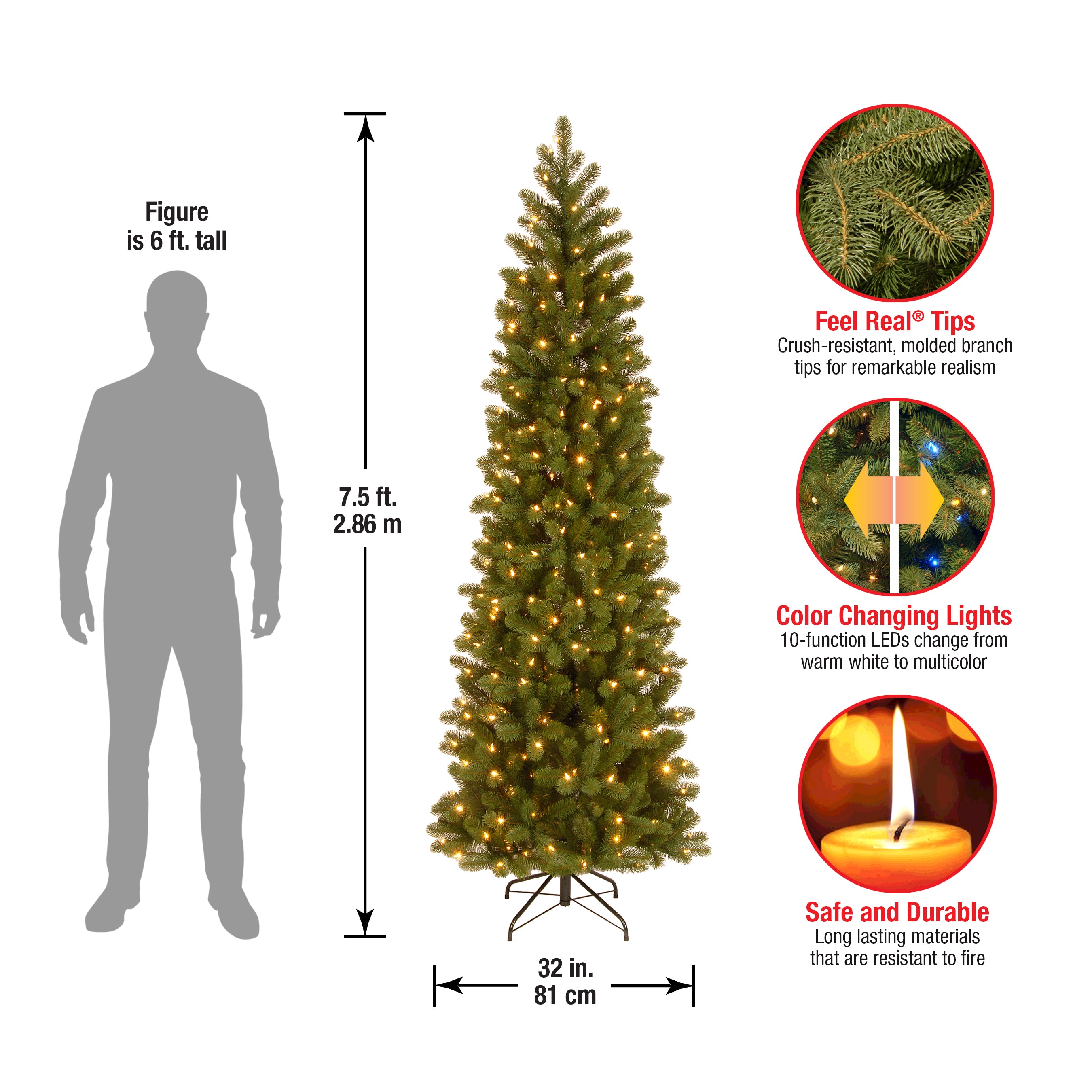 7.5 ft. Pre-Lit Downswept Douglas Fir Pencil Slim Tree with Dual Color LED Lights