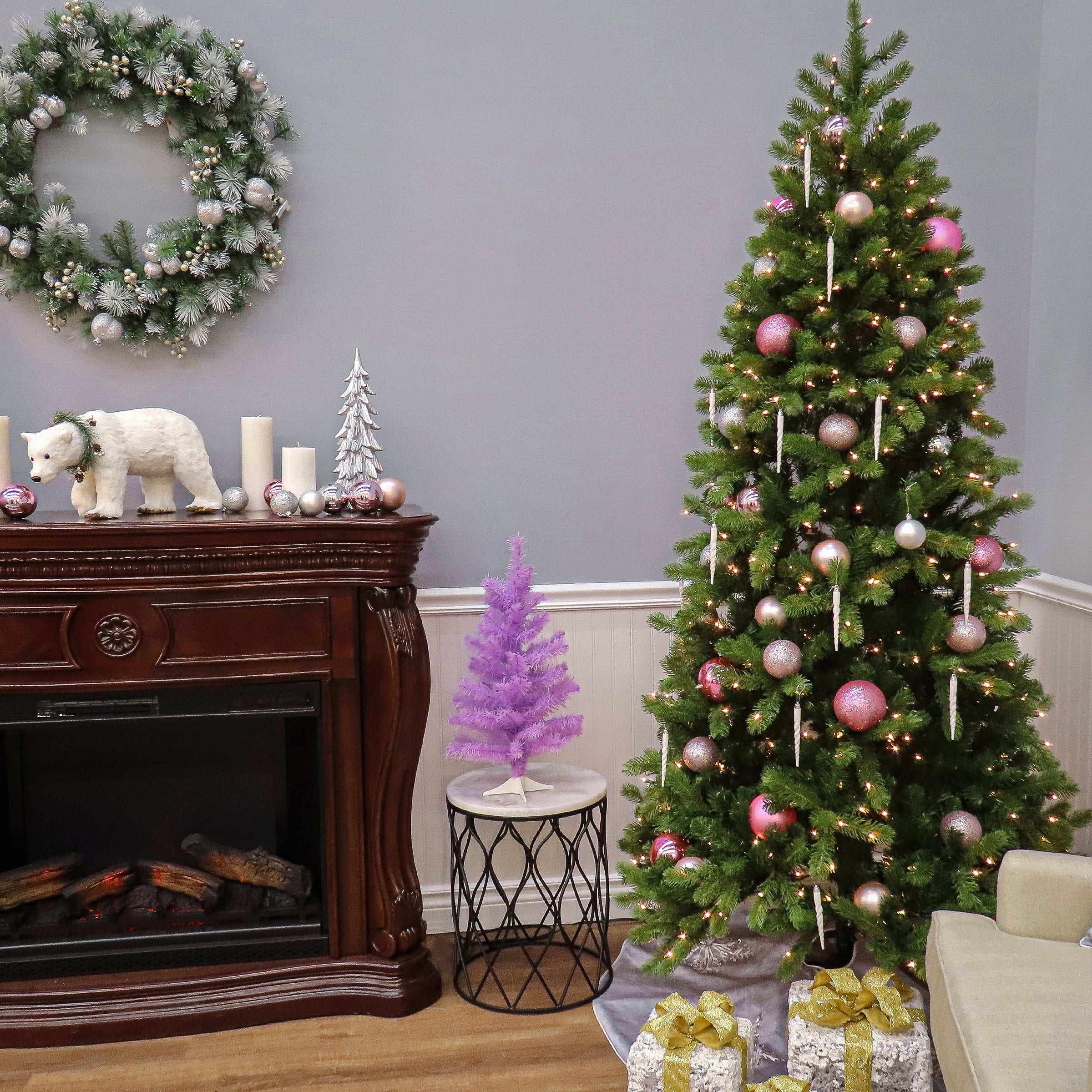 7 ft. Pre-Lit Downswept Douglas Fir Pencil Slim Tree with Dual Color LED Lights