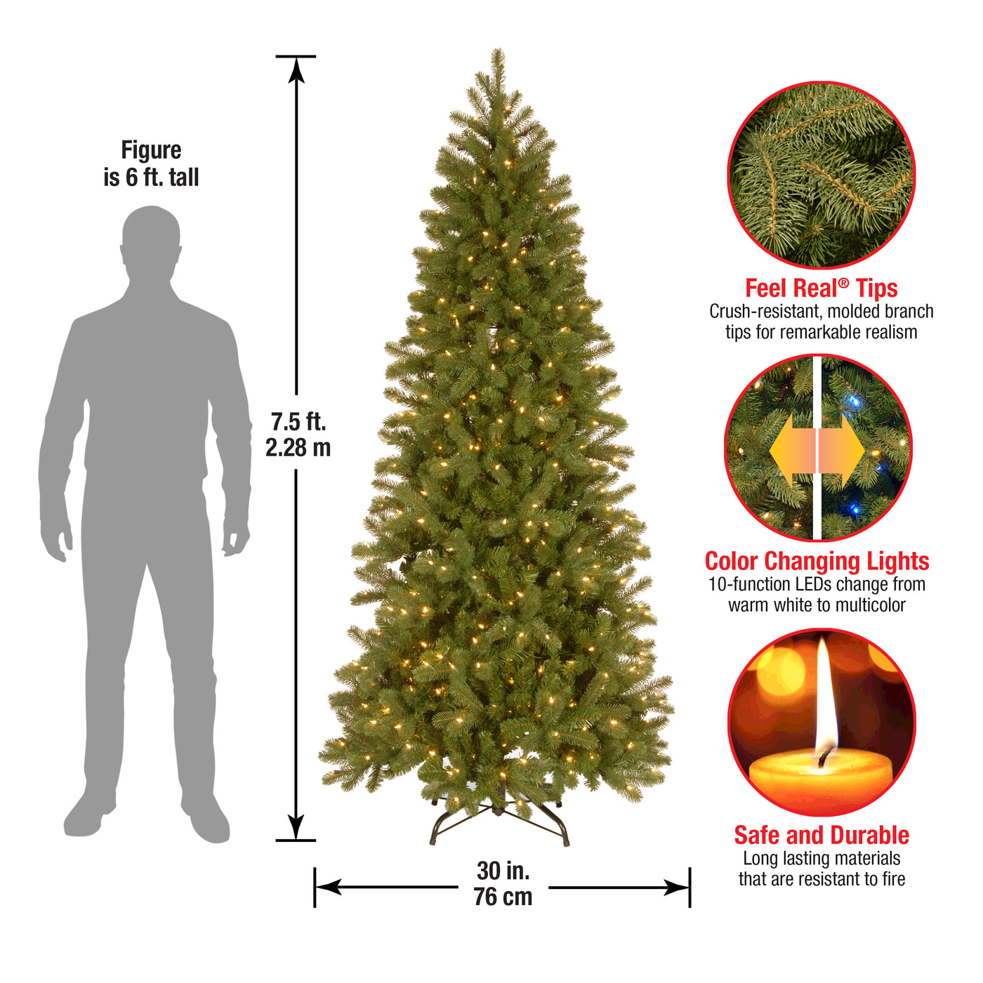 7 ft. Pre-Lit Downswept Douglas Fir Pencil Slim Tree with Dual Color LED Lights