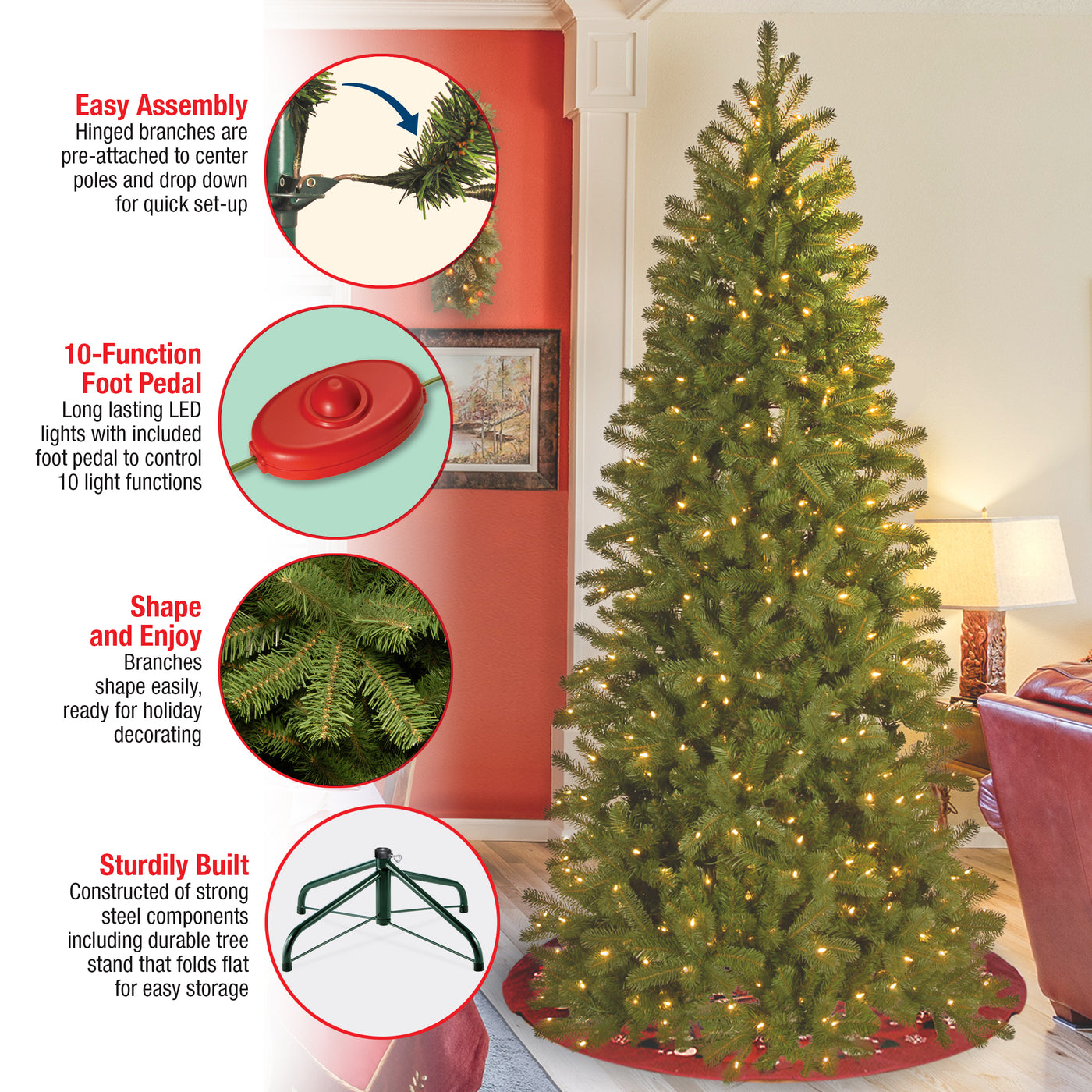7 ft. Pre-Lit Downswept Douglas Fir Pencil Slim Tree with Dual Color LED Lights