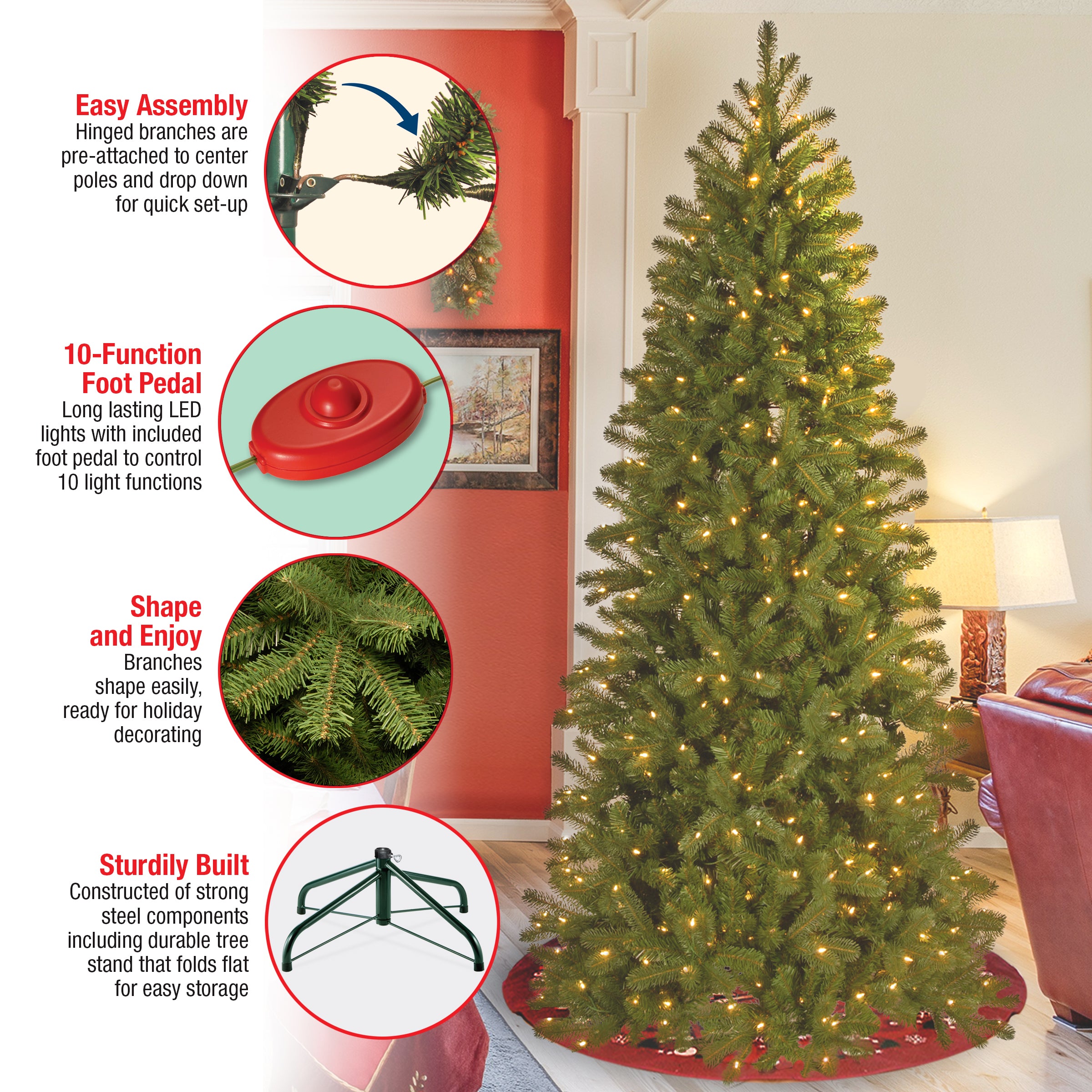 7 ft. Pre-Lit Downswept Douglas Fir Pencil Slim Tree with Dual Color LED Lights
