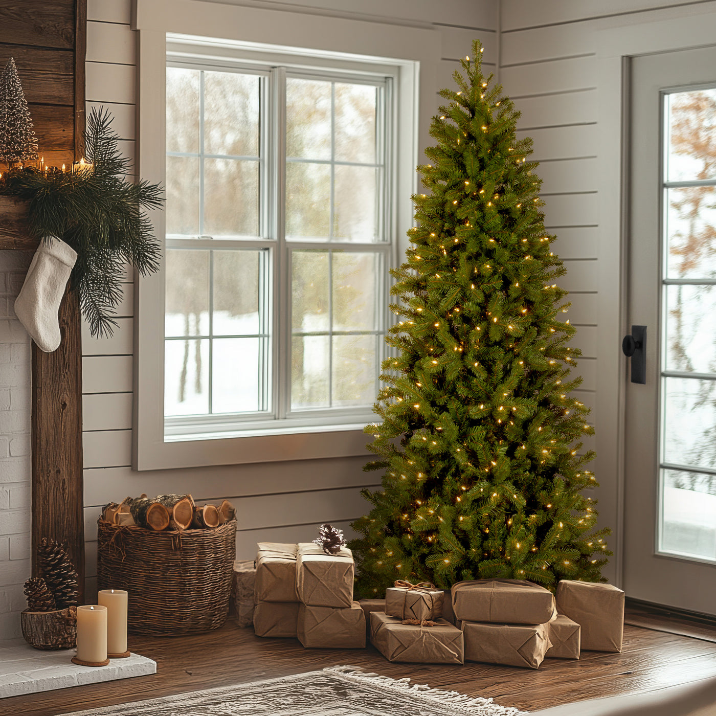 7 ft. Pre-Lit Downswept Douglas Fir Pencil Slim Tree with Dual Color LED Lights