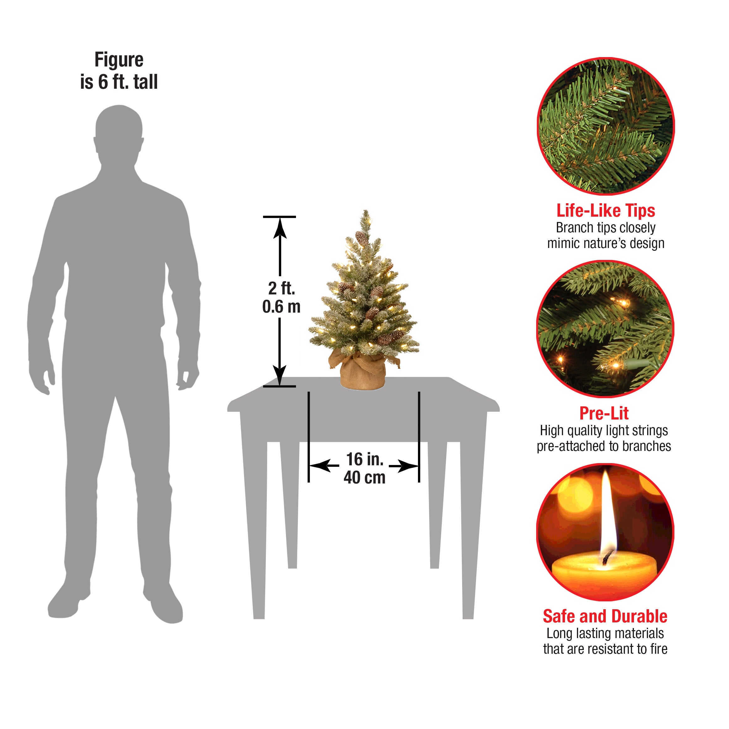 2 ft. Pre-Lit Snowy Concolor Fir Tree with LED Lights