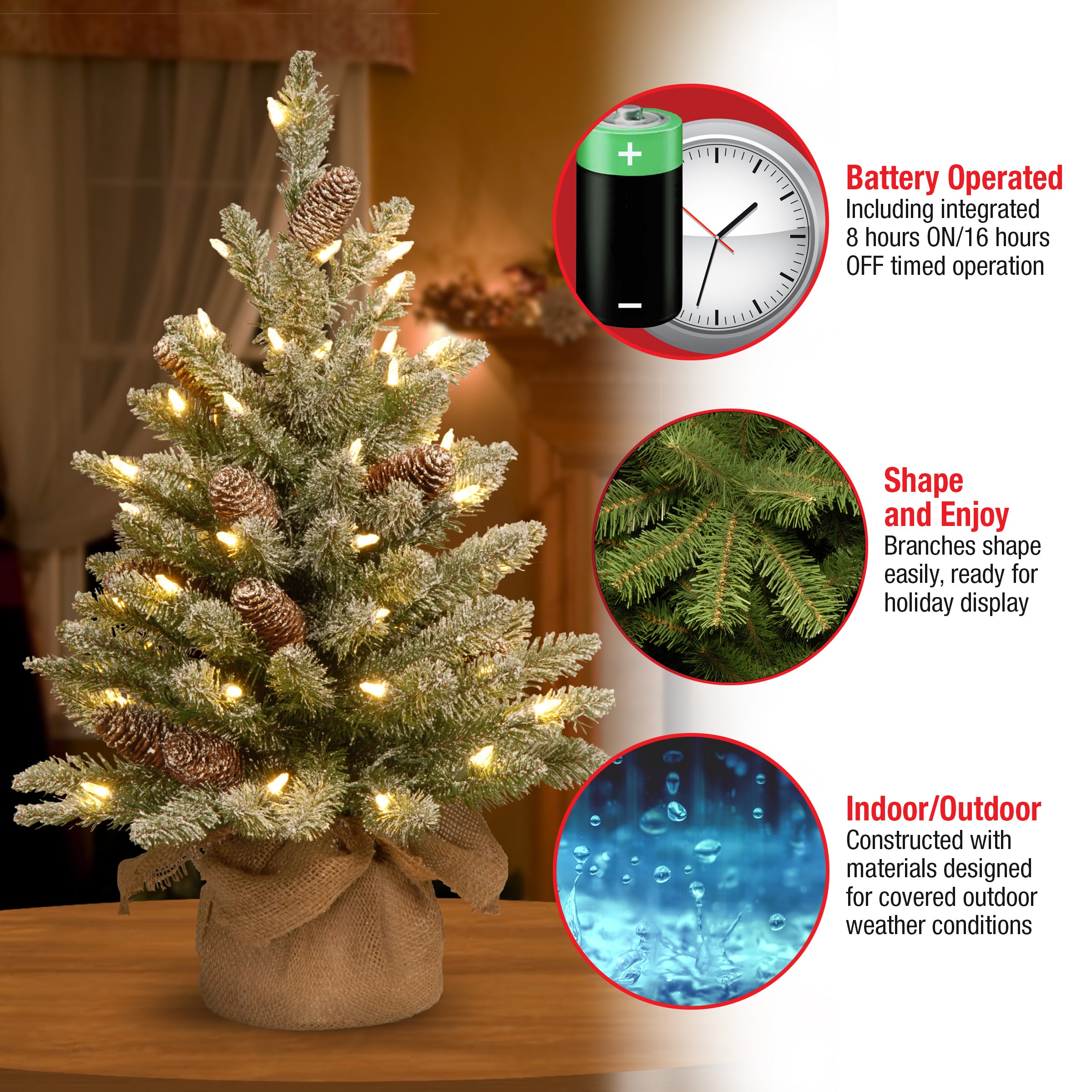2 ft. Pre-Lit Snowy Concolor Fir Tree with LED Lights