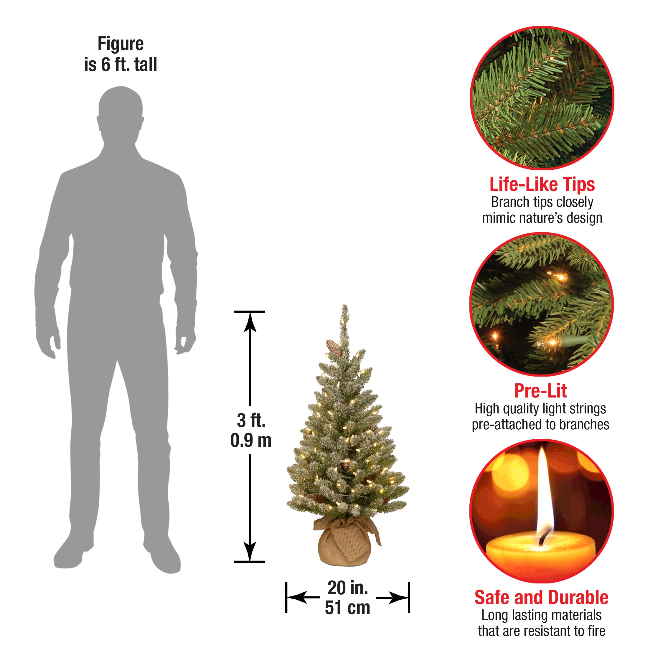 3 ft. Pre-Lit Snowy Concolor Fir Tree with LED Lights